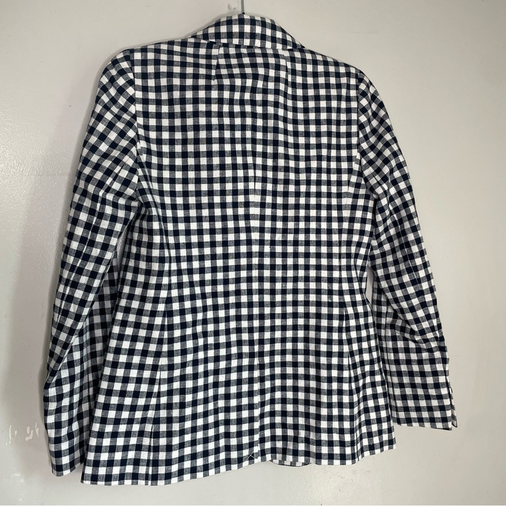 J. Crew Holland‎ Blazer Linen Blend Navy White Gingham Size 4 Lined Preppy - Picture 3 of 12